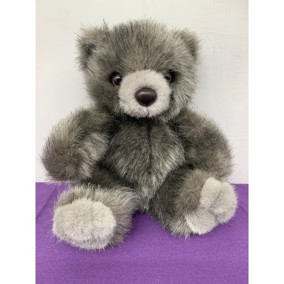Gina 8 Inch Gray Frosted Teddy Bear Brown Plastic Eyes Leather Nose Gray Detail - Picture 1 of 11